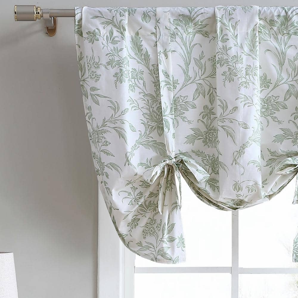Green Floral Cotton Tie-Up Balloon Valance with Frills