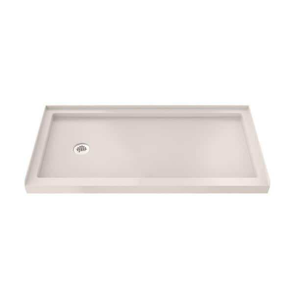 SlimLine 60 in. L x 36 in. W Alcove Rectangular Biscuit Shower Pan Base with 2 in. Round Left Drain in Polished Nickel