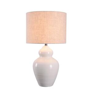 Karlee 27.5 in. White Crackle Ceramic and Chrome Indoor Table Lamp
