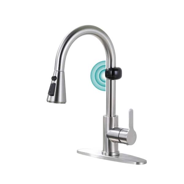 Single Handle Pull Down Sprayer Kitchen Faucet with Movale Sensor Stainless Steel in Brushed Nickel