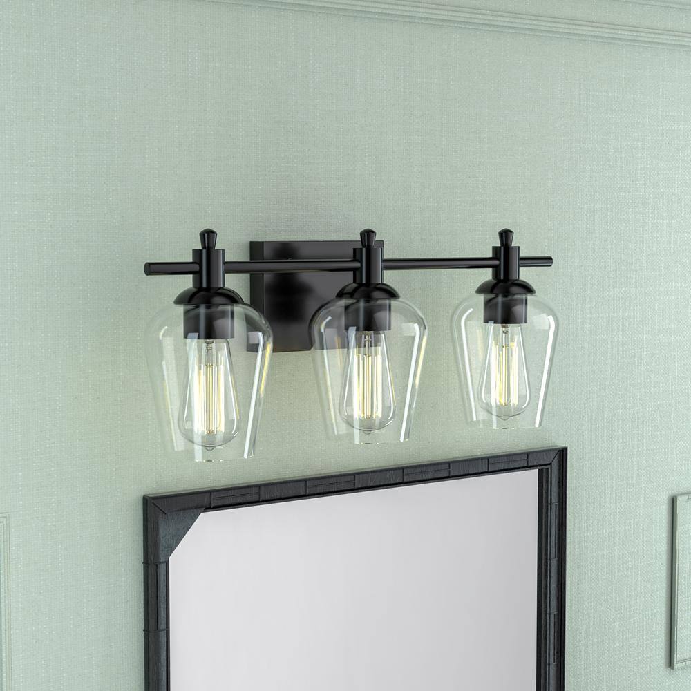 Rodberg 21 in. Classic 3-Light Matte Black Dimmable Vanity Light with Clear Glass Shade price history on PriceWatchPro