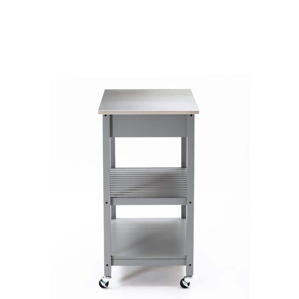 Gray Stainless Steel Top Kitchen Cart with Storage