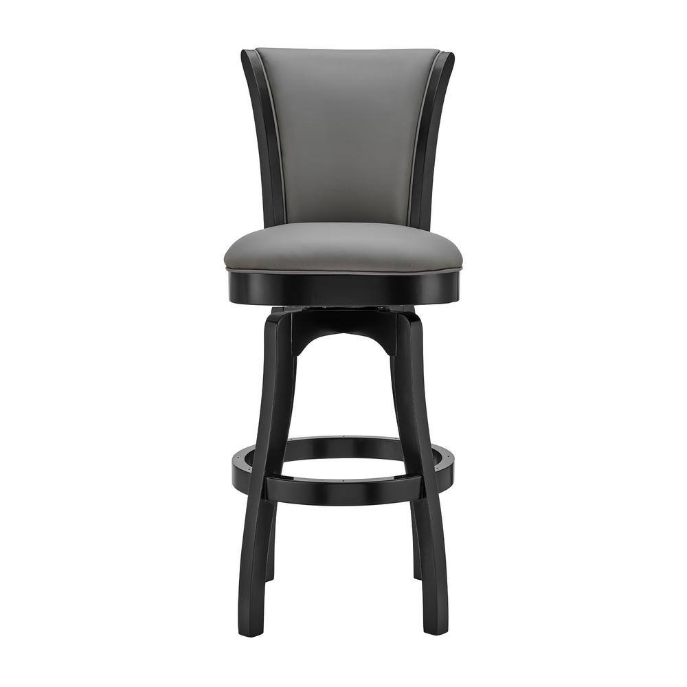 Gray Faux Leather and Wood Swivel Barstool, 30" Height