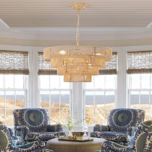 c.a.g.w.専用 JUSHENG 6-Light Brown Woven Hemp Rope Chandelier, Boho Style 4