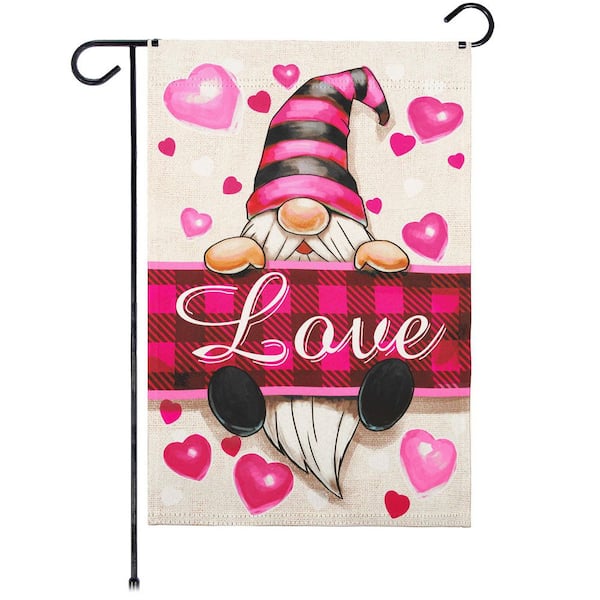 G128 1 ft. x 1.5 ft. Polyester Happy Valentine's day Love Gnome 2-Sided Garden Flag Printed Blockout