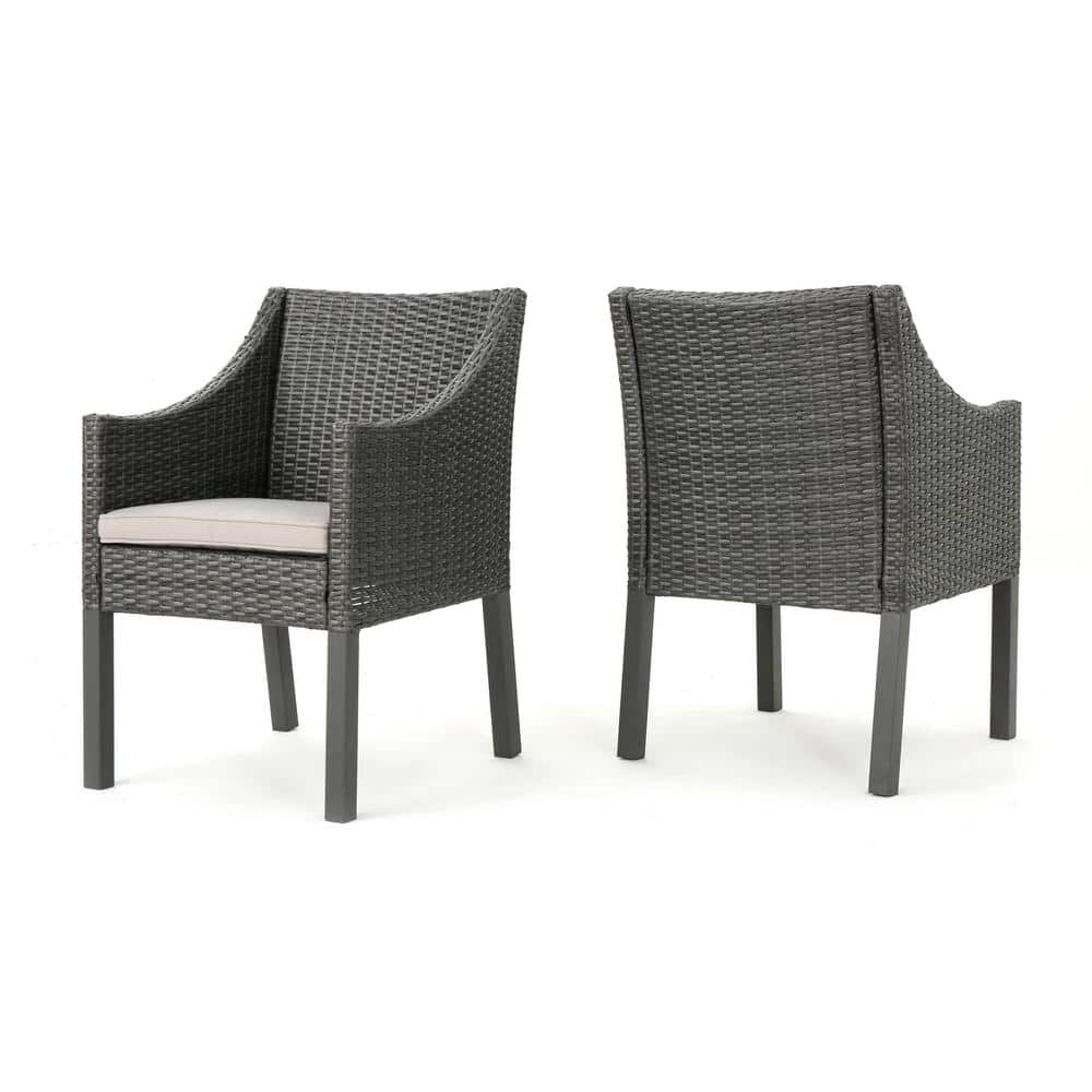 ANTIBES Grey Wicker Outdoor Dining Chair with Grey Cushion