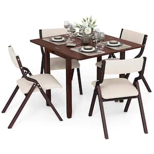 5-Piece Brown MDF Top Dining Table Set for Expandable Dining Table with 4 Upholstered Folding Chairs