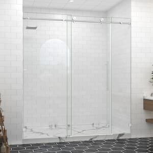 67-72 in. W x 76 in. H Sliding Frameless Shower Door in Brushed Nickel with 5/16 in. Tempered Clear Glass