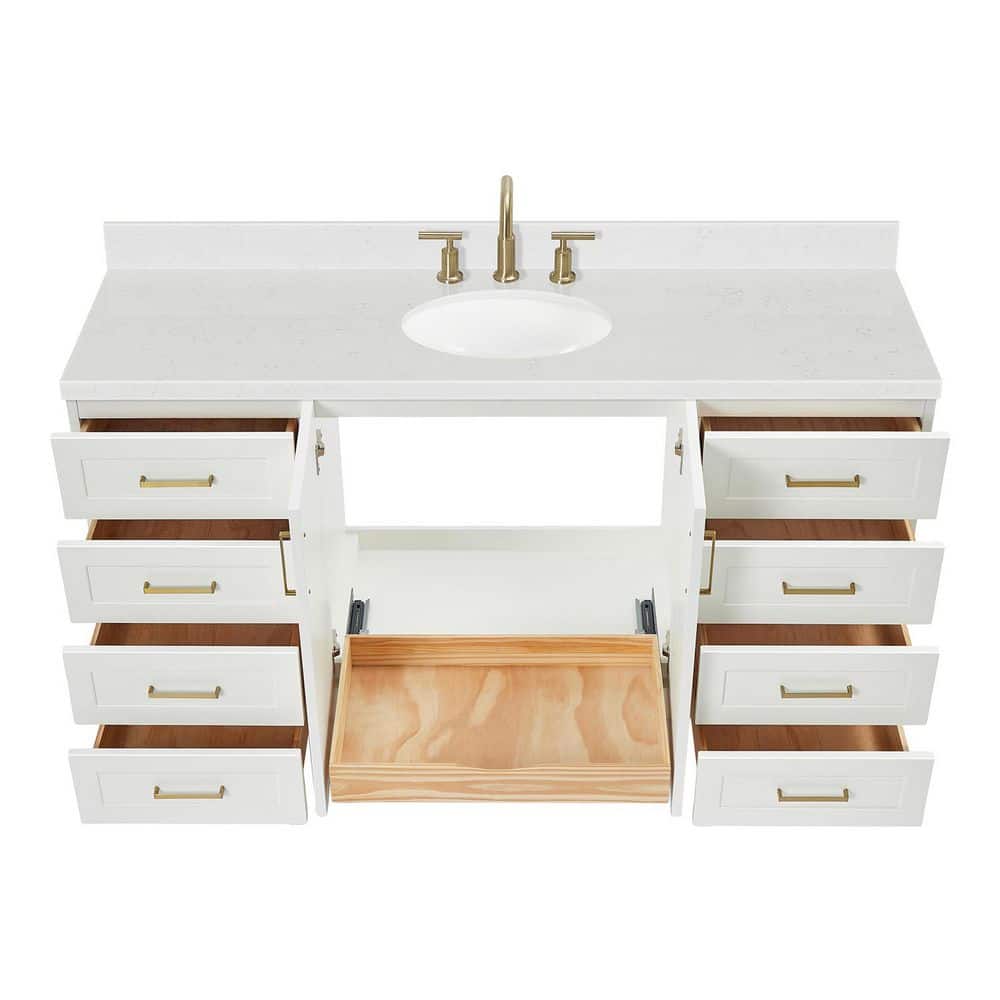 Taylor 66" White Freestanding Single Basin Vanity with Gold Hardware
