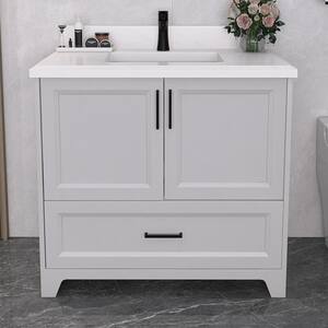 36 in. W x 22 in. D x 35 in. H Solid Wood Bath Vanity in Gray with White Quartz Top,Single Sink,Assembled,Soft Close