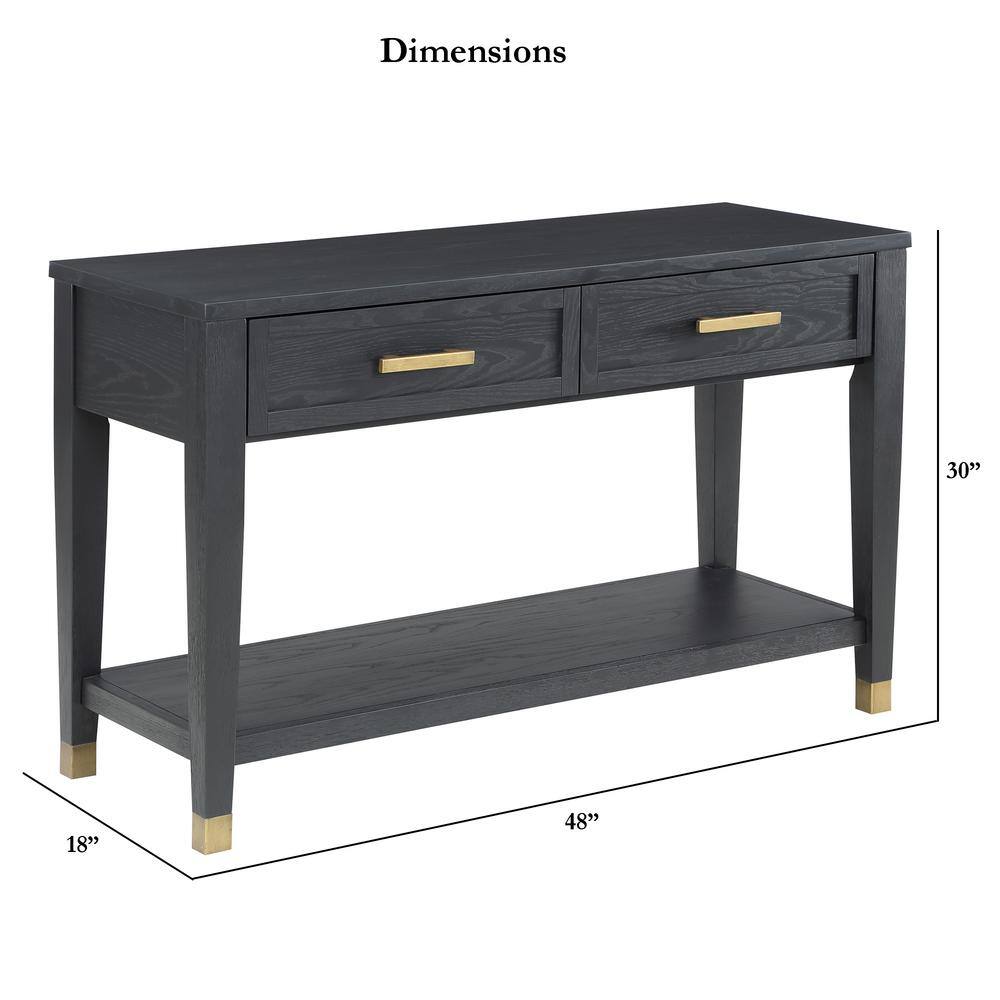 Charcoal and Brass Rectangular Wood Console Table with Storage