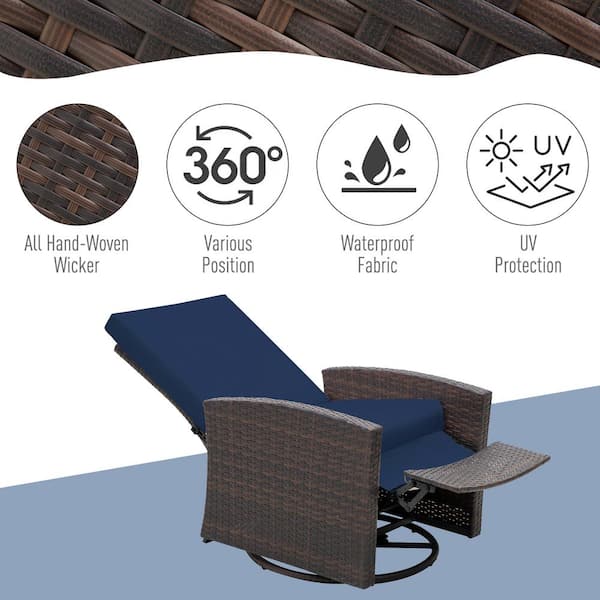 Outsunny Patio Pe Rattan Wicker Recliner Chair With 360° Swivel, Soft  Cushion, Lounge Chair For Patio, Garden, Backyard : Target