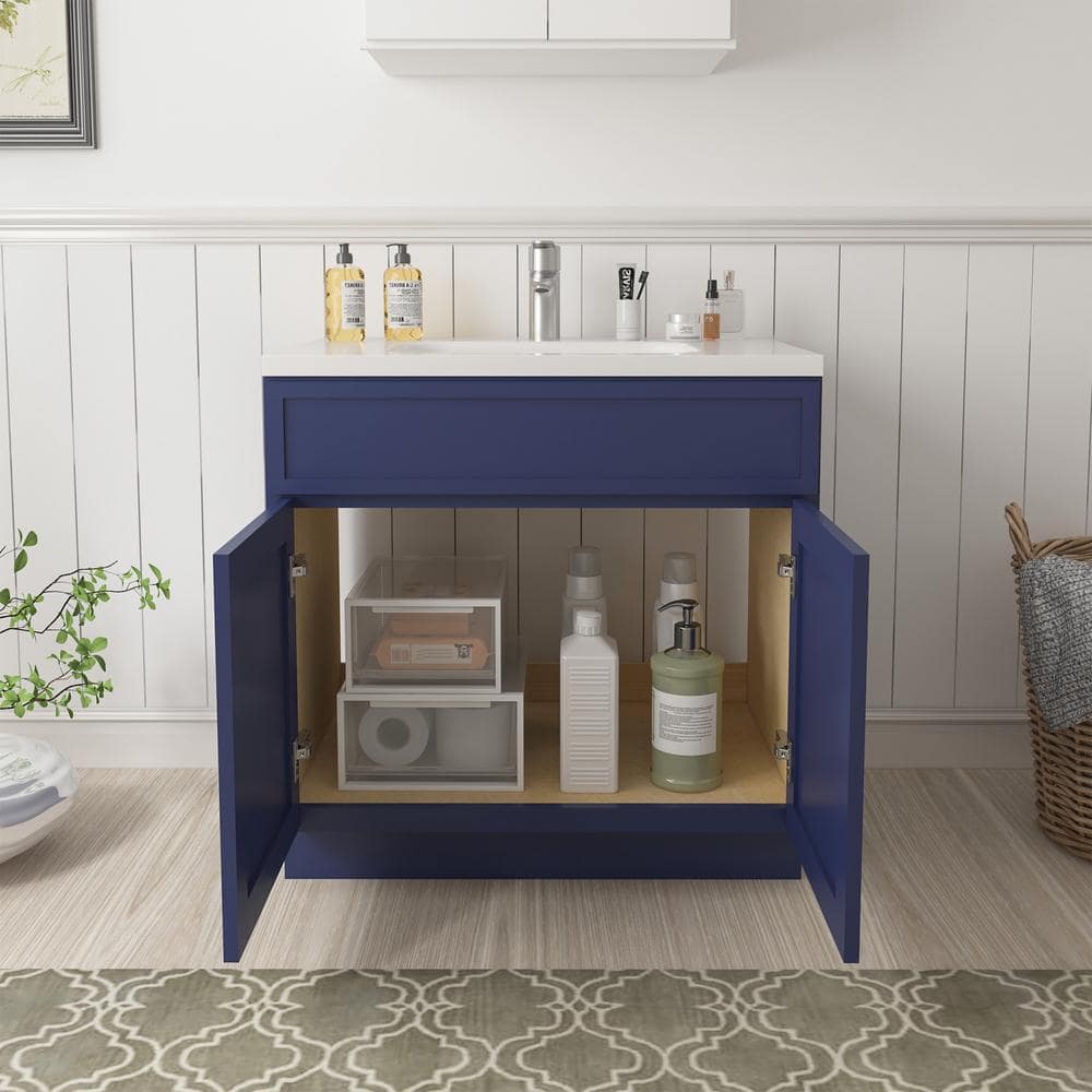 Blue Birch Plywood Freestanding Single Base Cabinet with Soft Close Doors