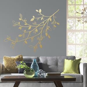 5 in. x 19 in. Gold Branch 47-Piece Peel and Stick Giant Wall Decals with 3D Leaves
