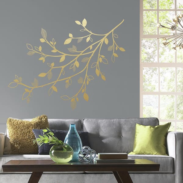 RoomMates 5 in. x 19 in. Gold Branch 47-Piece Peel and Stick Giant Wall  Decals with 3D Leaves RMK3547GM - The Home Depot