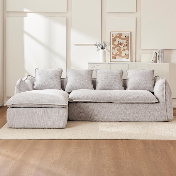 106.3 in Wide Square Arm Fabric L-Shaped Modern Upholstered Sofa in Gray