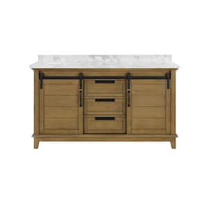 Edenderry 60 in. W x 22 in. D x 34 in. H Double Sink Vanity in Almond Latte with White Engineered Marble Top and Outlet