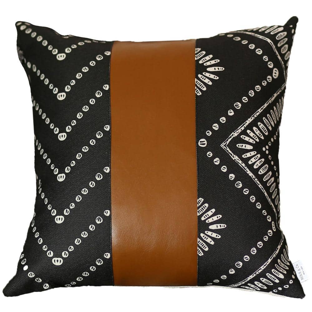 Bohemian Black and Brown Faux Leather Geometric Pillow Cover