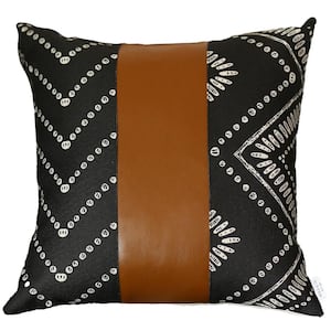 Brown Boho Handcrafted Vegan Faux Leather Square Abstract Geometric 17 in. x 17 in. Throw Pillow Cover