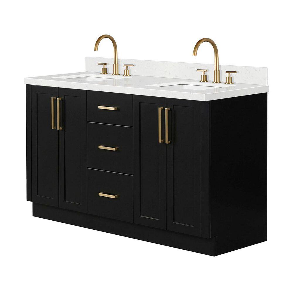 Loren 60 in. Double Sink Freestanding in Black Bath Vanity with Carrara White Quartz Top price history on PriceWatchPro