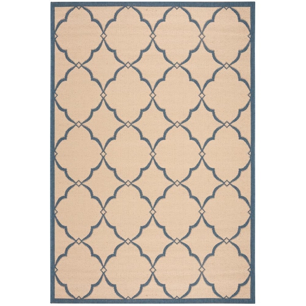 SAFAVIEH Beach House Cream/Blue Doormat 2 ft. x 4 ft. Trellis Geometric Indoor/Outdoor Area Rug