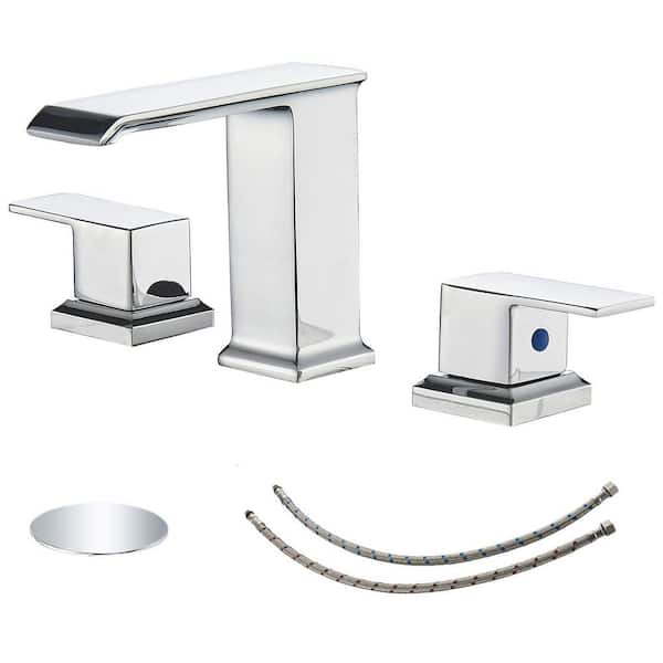 8 in. Widespread Double Handle Bathroom Faucet with Drain Kit Included in Polished Chrome
