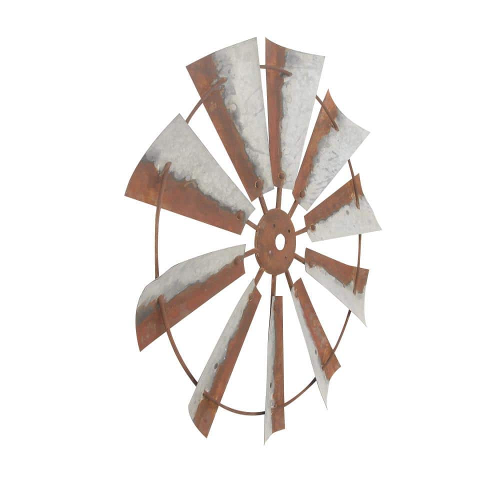 Rustic Brown Iron Windmill Wall Sculpture 30" Farmhouse Decor