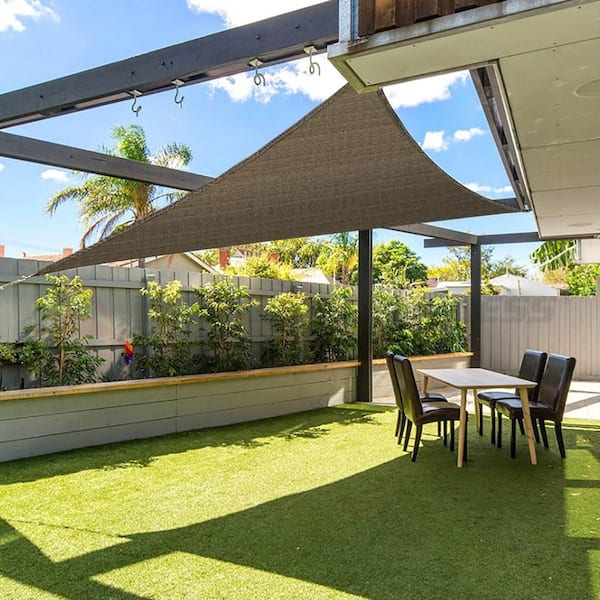 24 ft. x 24 ft. Brown Triangle Sun Shade Sail with A Ring Steel Wire Equilateral Triangle Canopy Cover UV Blockage
