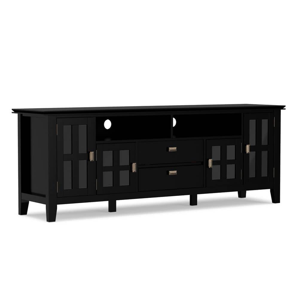 Artisan Solid Wood 72 in. Wide Transitional TV Media Stand in Black for TVs up to 80 in.