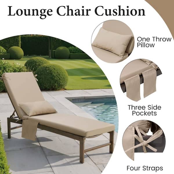 2-Piece Outdoor Chaise Lounge Cushions in Beige 72 in. x 21 in. x 2.8 in. Patio Lounge Chair Cushions with Pillow & Ties