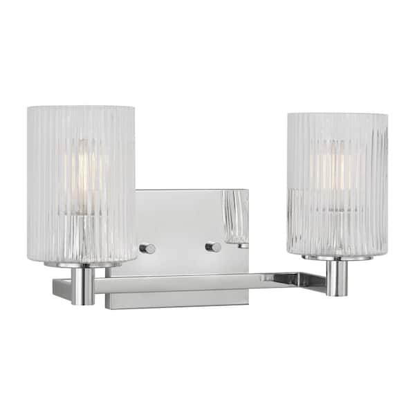 Lando 14.25 in. W x 7.75 in. H 2-Light Chrome Bathroom Vanity Light with Clear Fluted Glass Shades