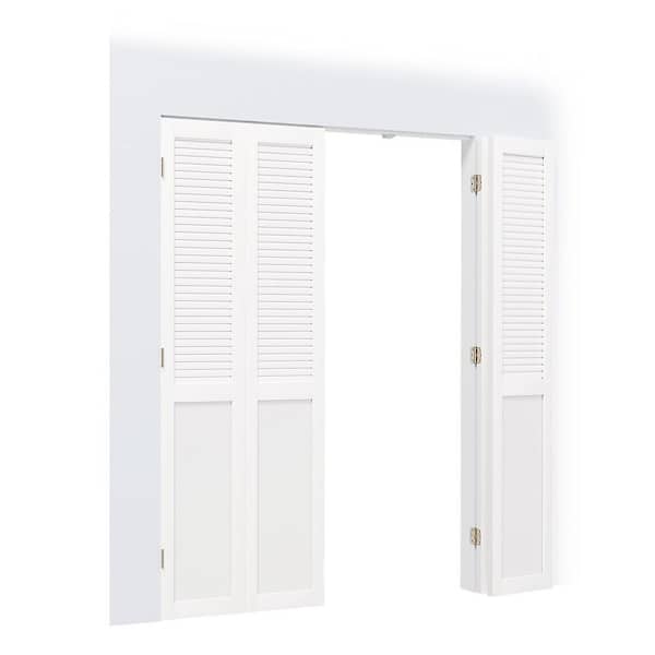 60 in x 80 in. Half Louvered Panel, Composite, Solid Core, MDF, PVC Covering Compack 180 Bi-Fold Door with Hardware Kits