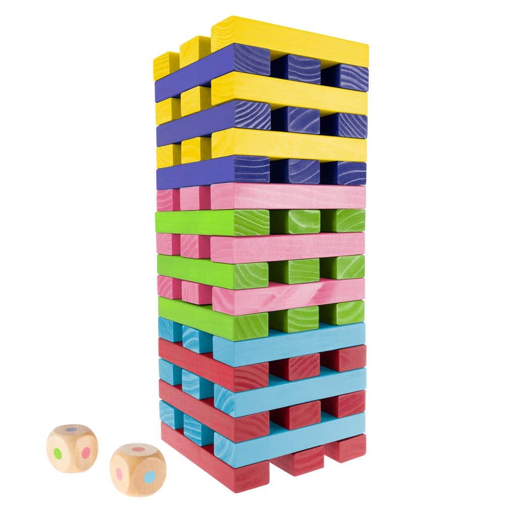 Classic Wooden Blocks Stacking Game with Colored Wood and Carrying Bag for  indoor and Outdoor Play by Hey! Play! 