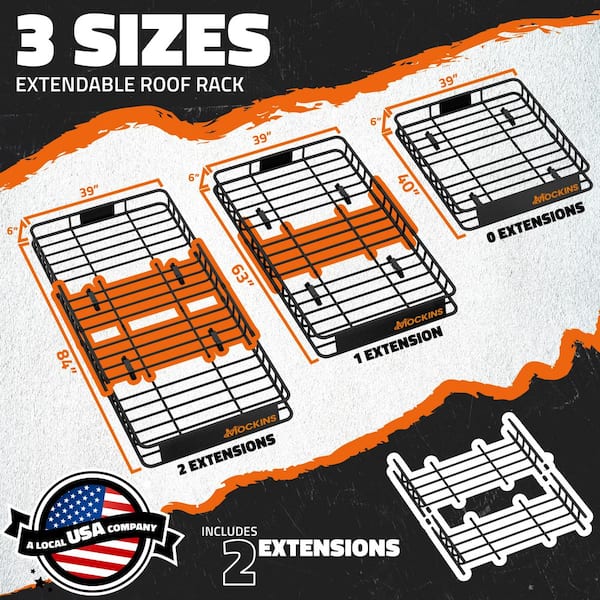 Mockins 84 in. x 39 in. x 6 in. Rooftop Cargo Carrier with Cargo Net and Ratchet Straps, 250 lbs. Cap Roof Luggage Basket