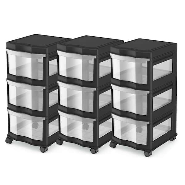 13.2 in. x 27.75 in. Black Classic Shelf Storage Organizer Plastic 3-Drawers (3-Pack)