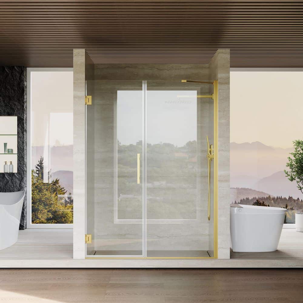 53-54 in. W x 72 in. H Doubled Hinged Frameless Shower Door in Brushed Gold with SGCC ANSI 3/8 in. (10mm) Clear Glass price history on PriceWatchPro