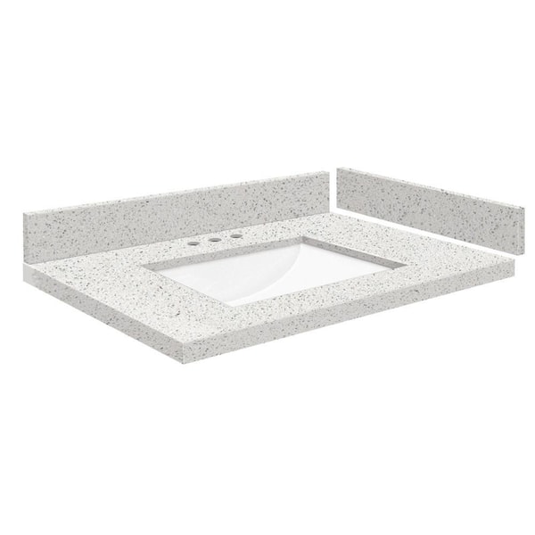 Transolid Silestone 28 in. W x 22.25 in. D Quartz White Rectangular Single Sink Vanity Top in Stellar Snow