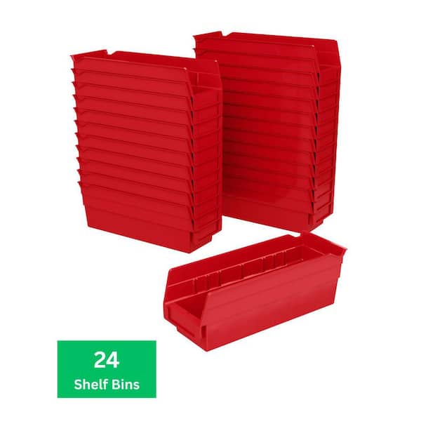 Akro-Mils 30120 Series, 4 1/8 in. W x 11 5/8 in. D x 4 in. H, Red Open Hopper Shelf Bins Storage Organizer System, 24-Pack