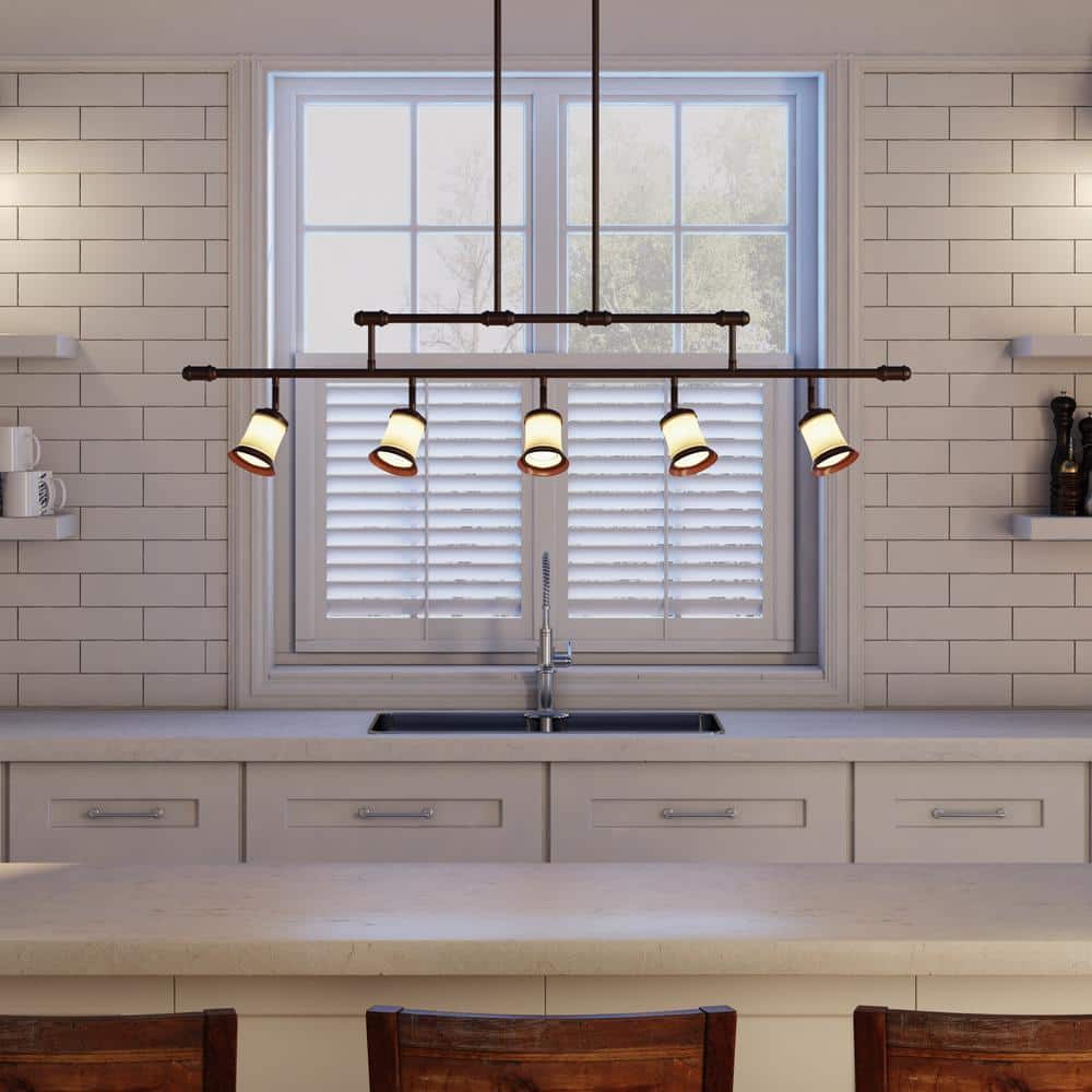Hampton Bay 5-Light Antique Bronze Adjustable Height Track Lighting Fixture  with Multi-Directional Spotlights EC9065ABZ - The Home Depot, image size:1000x1000