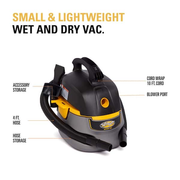 Stinger 2.5 Gallon 1.75 Peak HP Small Shop Vac Wet Dry Vacuum with