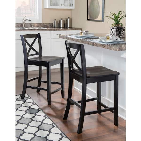 Alexandria 24 in. Black X High Back Counter Stool with Wood Seat
