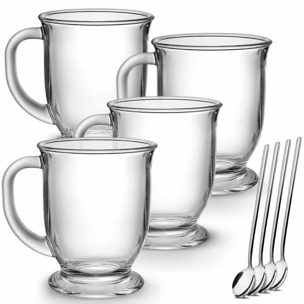 15 oz Clear Glass Clear Glass Coffee Mug Set of 4 Glass Drinkware for Hot Beverages Tea Latte Cappuccino price history on PriceWatchPro