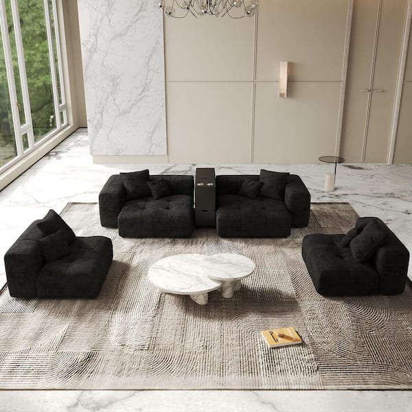Magic Home 183 in. Oversized Square Arm Linen Rectangle Modular