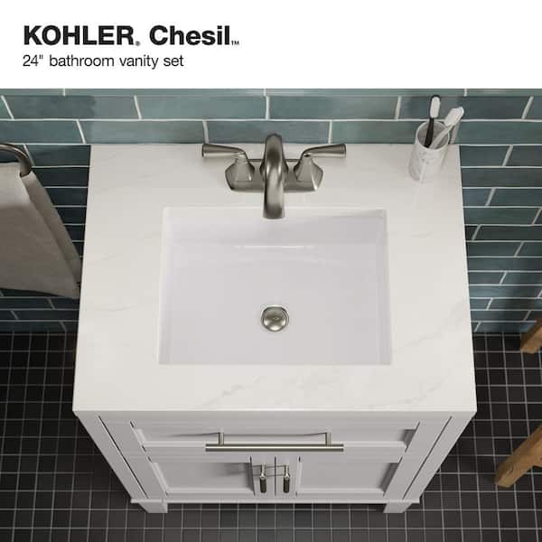 KOHLER Chesil 30in. Single Sink Freestanding Atmos Grey Bath Vanity with Bianco Bella Quartz Top Assembled