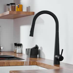 Kitchen Sink Faucet Pull Out Sprayer Mixer Tap Kitchen Faucet with Deckplate in Matte Black