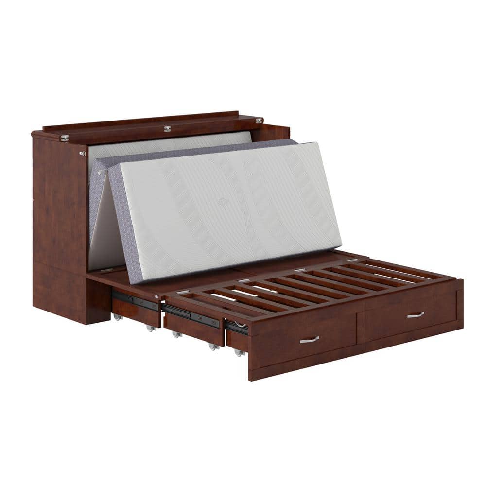 Hamilton Queen Walnut Wood Murphy Bed Chest with Drawer