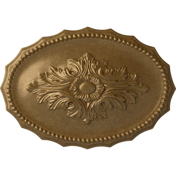 Ekena Millwork 16-7/8 in. W x 11-3/4 in. H x 1-1/2 in. Oxford Urethane Ceiling Medallion, Pale Gold