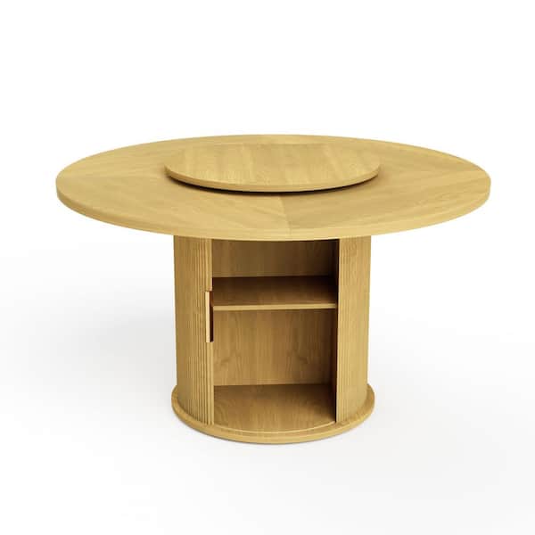 55-inch round dining Metal Outdoor/Indoor Dining Table, featuring a double-tiered storage rack a rotating tabletop tray