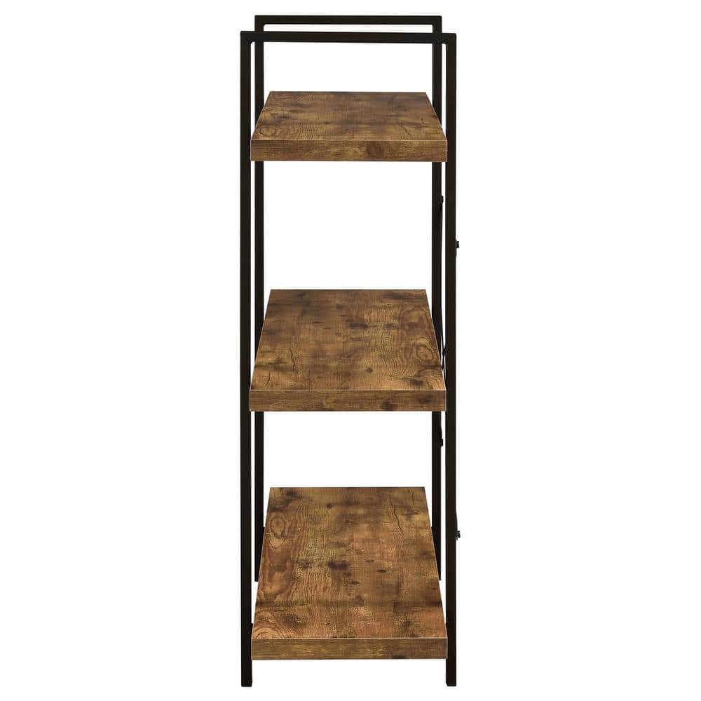 Transitional Black and Brown Wood 3-Shelf Bookcase