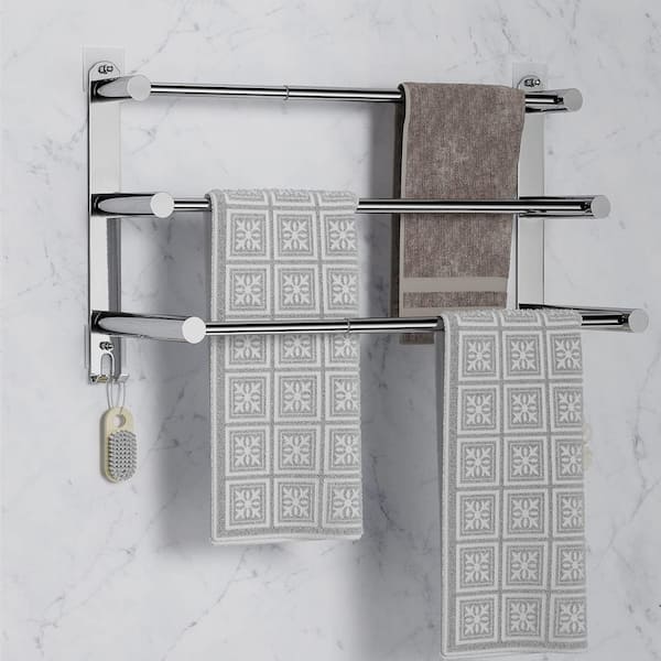 House & Homestyle Holder, Wall Mountable 5 Tier Hanging Towel Storage  Rail/Rack for Bathroom, En Suite or Toilet, H 57cm x W 31cm x D 15cm,  Chrome